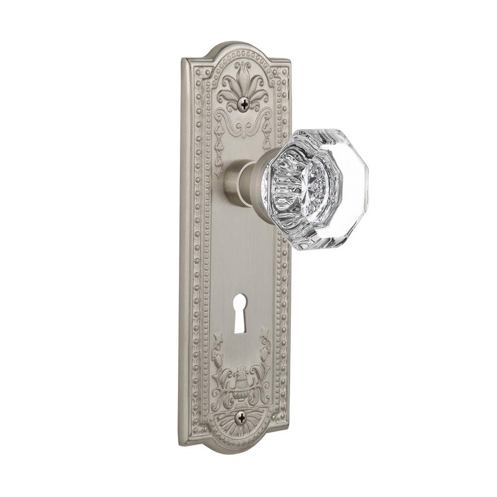 Nostalgic Warehouse MEAWAL Mortise Meadows Plate with Waldorf Knob and Keyhole in Satin Nickel